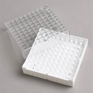 100 Place Polycarbonate Cryo Box, Printed Lid. 131 x 131. White. Pack of 5