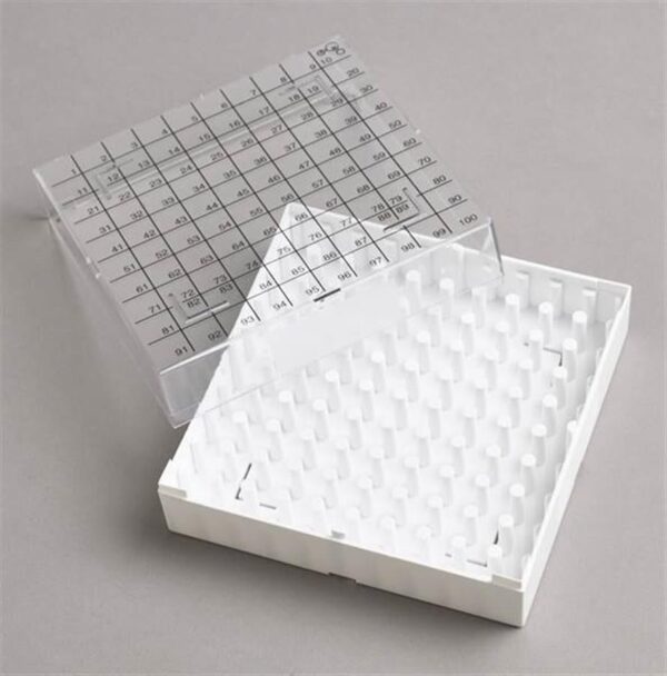 100 Place Polycarbonate Cryo Box, Printed Lid. 131 x 131. White. Pack of 5
