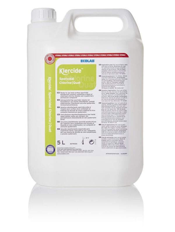 Klercide Sporicidal Chlorine / Quat Concentrate Capped Pack of 4 x 5L
