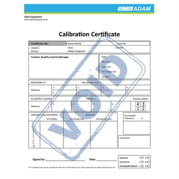 Calibration Certificate for Adam Balances