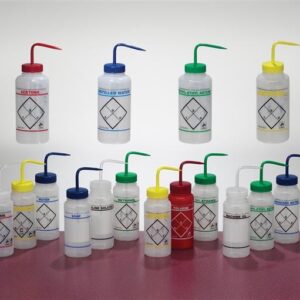 Bel-Art Safety-Labelled 2-Colour Methyl Ethyl Ketone Wide-Mouth Wash Bottle, 500ml pack of 6