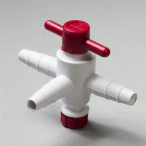 Bel-Art Three Way Stopcock for 1/4" to 3/8" tubing, 2mm Bore, PTFE