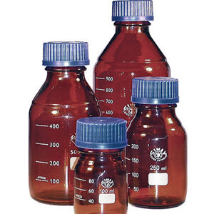 BOTTLE, glass, brown, screw thread GL45, graduat.,  1l + CAP