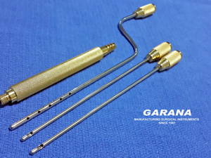 Liposuction Set of 3 Cannula & 1 Handle Gold Plated, Cannula Size 4mm L Shape & 3mm Straight