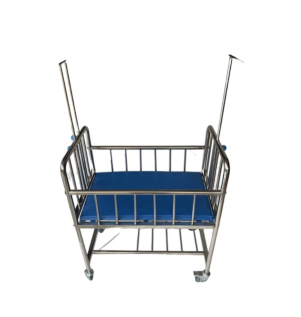 Stainless Steel Baby Bed with Mattress with IV Rod