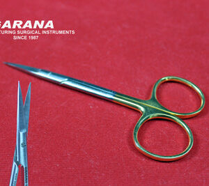 Iris Scissor 4.5" Straight T.C, Gold Plated Handles Premium Grade