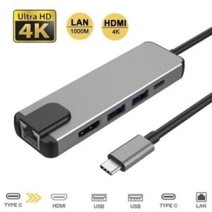 5-in-1 USB Type C Hub HDMI Rj45 Ethernet LAN Adapter USB-C