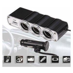 Car Charger 3 Sockets Dual USB Ports Car Splitter Adapter