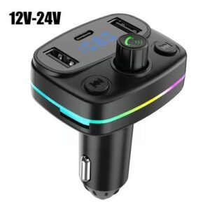 Fashion Phone TYPE - C PD Car Phone Charger With Multifunction Wireless Car Phone MP3 Music Player / Bluetooth / FM Transmitter Receiver/ Fast Charger Blue Tooth Tf Slot (T10)
