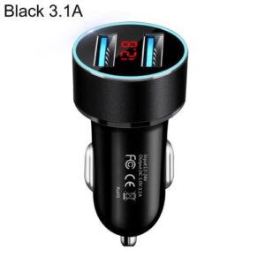 Car Charger Dual USB LED Digital Display 3.1A/QC3.0-Black
