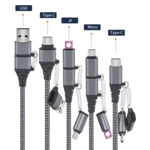 5-in-1 USB Cable Fast Charging  For Apple/Android/Type-C