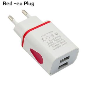 Dual USB Ports LED Light 5V 2.1A US/EU Plug-Red -eu Plug