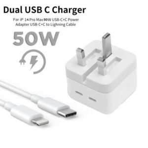 50W Dual Type C Lighting Fast Charger For Iphone 14 Pro Max/14 Plus/14/13 Pro Max/13 Pro/13/13 Mini/12 Pro Max/12 Pro/12/12 Mini/11 Pro Max/11 Pro/11/Xs Max/XR/XS And Ipads