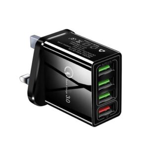 30W QC 3.0 USB + 3 USB 2.0 Ports Universal Quick Charger Travel Charger, UK Plug(Black)