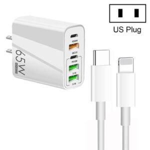 65W Dual PD + 3 X USB US Charger With Type-C To 8 Pin Cable