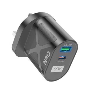 65W GAN PD + QC3.0 Fast Charger UK Plug Black