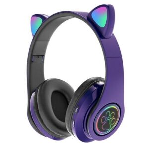 Cat Ear Wireless Bluetooth Headset Stereo Headphones Ear-Cup Purple