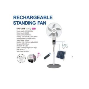 Duravolt 16in Rechargeable Fan+Solar Panel+2Bulbs+Fm Radio