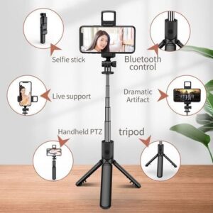 Bluetooth Selfie Stick Tripod + Fill Light +Shutter Remote