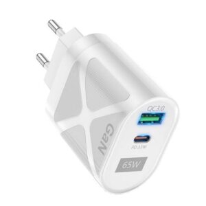 65W GAN PD + QC3.0 Fast Charger EU Plug White