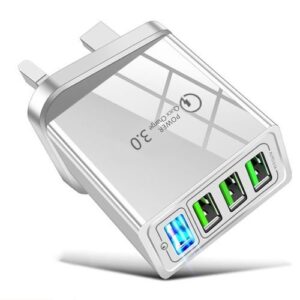 Fast Charger USB 4 Port QC3.0 Quick Charger Adapter UK White