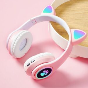 Bluetooth Wireless Headphones Cat Ear Glow Light Stereo Bass Helmets Children Gamer Girl Gifts PC Phone Gaming Headset IRO