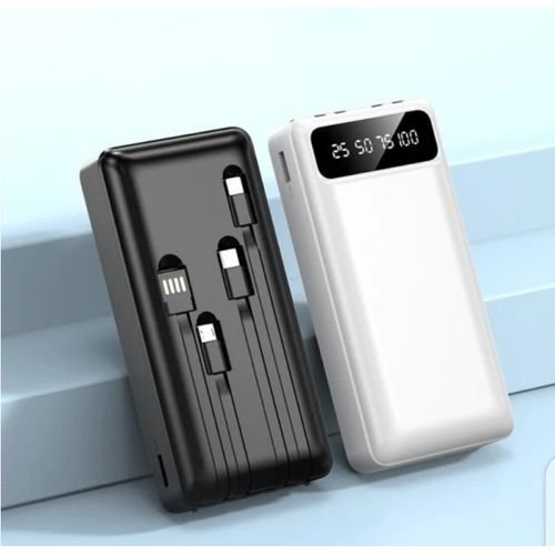 30000mAh Polymer Digital Power Bank With Built-In 4 Cables Portable Backup Charger 30000mAh