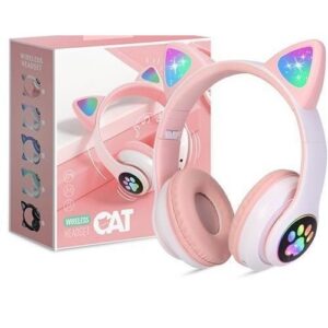 Cute Cat Headphones Bluetooth Girls Kids Glowing Wireless Earphones With Built-in Mic,  For  Samsung Android MP3 Player