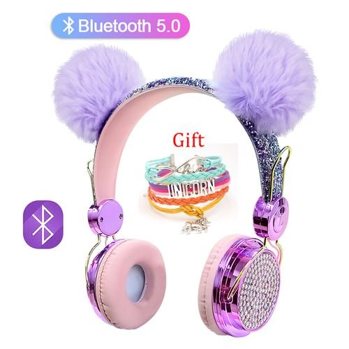 Bling Diamond Cute Wireless Headphone With Mic Girl Kid Glitter Earphone