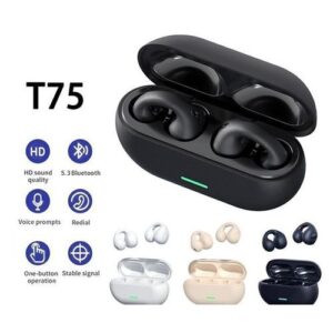 2024 Revolutionary T75 Earclip Bluetooth 5.3 Headphones: Unparalleled 300 hours of standby time, immersive stereo bass, built-in microphone wireless bone conduction headphones (Black)