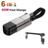 6 in 1 Multi Fast Charging Cable Keychain PD for Apple iPhone Lightning 27W Andriod TYPE-C 60W QC 18W Fast Charging Data Cable