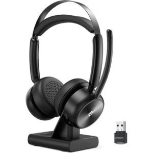 EMEET GeniusCall HS80 Wireless On-Ear Headset With Charging Base