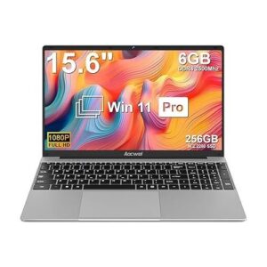 AOCWEI Laptop Windows 11 Intel Celeron 6GB+256GB SSD 15.6-inch 1920*1080 2.4G+5G WiFi +mouse
