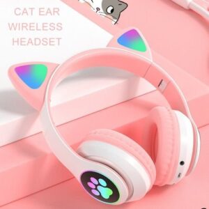 Headphone STN28 Headphone Bluetooth 5.0 Cat Ear Pink