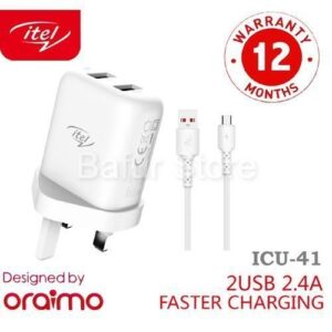 Itel Dual USB Port Fast Charger + Free Cable -