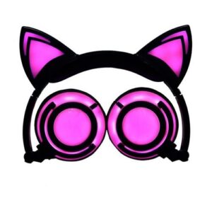 Cute Cat Ears LED Glowing Headphone Foldable-Black + Pink