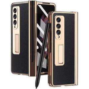 Galaxy Z Fold 3 Case Pen Holder Leather Cover With Kickstand