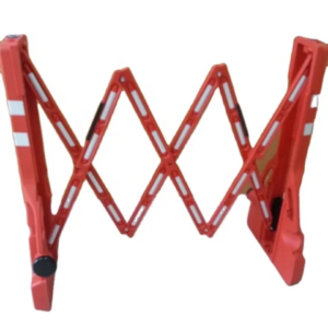 Durable plastic retractable road safety barrier