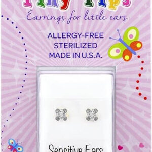 Studex Tiny Tips Kids Earrings | Cubic Zirconia Studs Prong Setting | Hypoallergenic and Nickel Free Jewelry for Sensitive Ears | Birthday Gift for Little Girls
