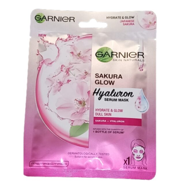 GARNIER SAKURA GLOW HYALURON SERUM MASK For SUPER HYDRATE & GLOW DULL SKIN