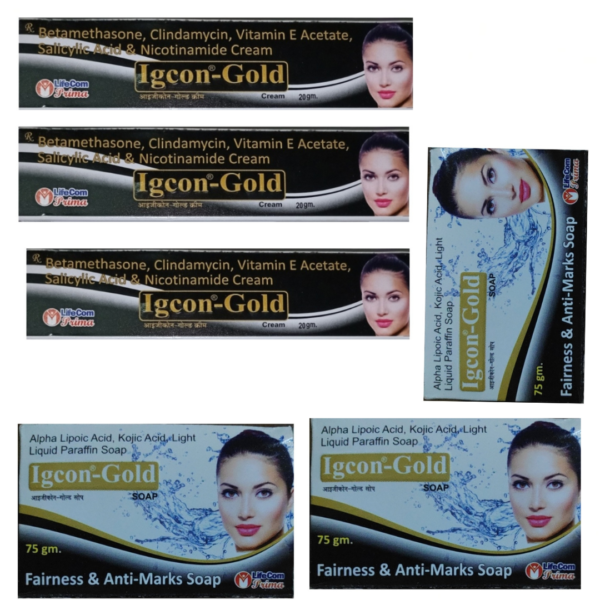 IGCON GOLD CREAM & IGCON GOLD SOAP PACK OF 3