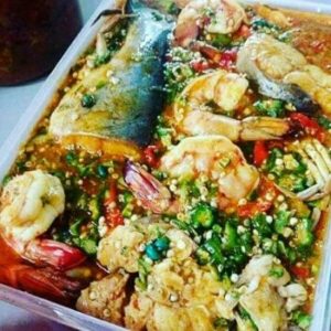 Okra soup with assorted seafoods, crabs & meats (Pot of 3 Litre)