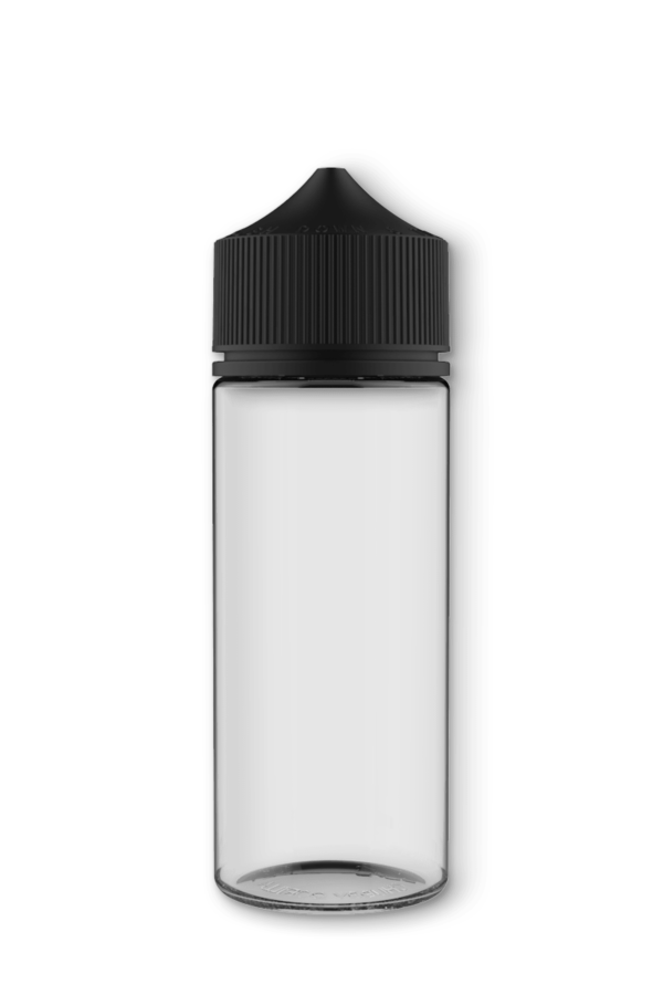 10ml-120ml Unicorn PET Vape Clear Bottles with Black CRC & Tamper Evident Cap