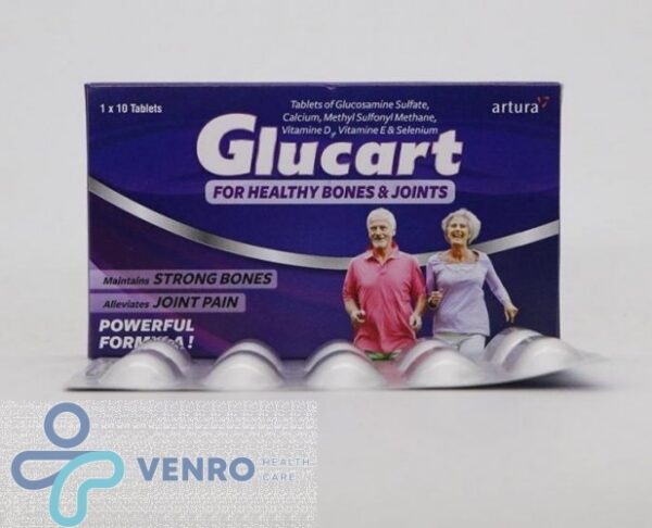 Glucosamine sulfate, calcium carbonate,methylsulfonylmethane, Vitamin D3, Vitamin E, Selenium GLUCART 10'S