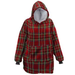 Unique Living Oversized Christmas Hoodie Red Tartan Design