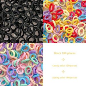 Kids Gentle Hair Ties Soft Elastic Bands - 19  Black + candy color +300 cream