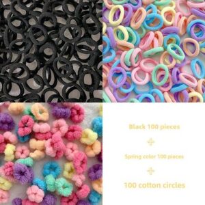 Kids Gentle Hair Ties Soft Elastic Bands - 21  Black + cotton +300 cream