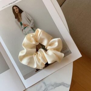Korean Satin Hair Ties Elegant Solid Color Scrunchies - Cream White