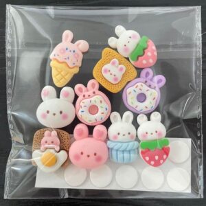 Cute Cartoon Cream Resin DIY Hair Clip Accessories - Rabbit dessert series 10 pieces in 1 pack (10 fixed style resin buttons +10 dispensing)