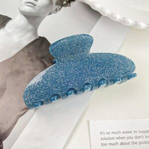 Korean INS Glitter Cream Hair Claw Large Shark Clip - Dark blue 10CM & Baifeiya